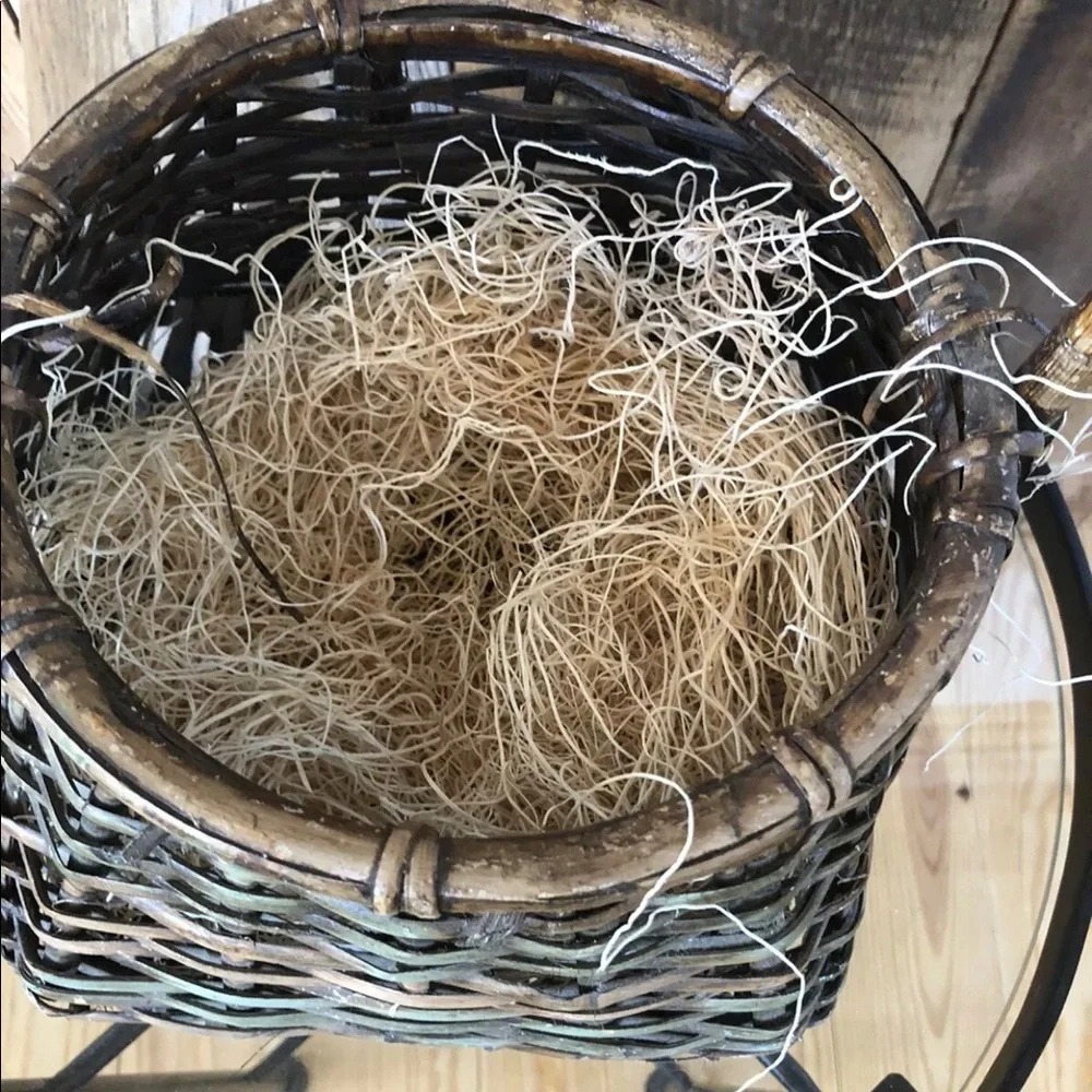 Rustic Painted‎ Twig Handle Square Basket Excelsior for Easter